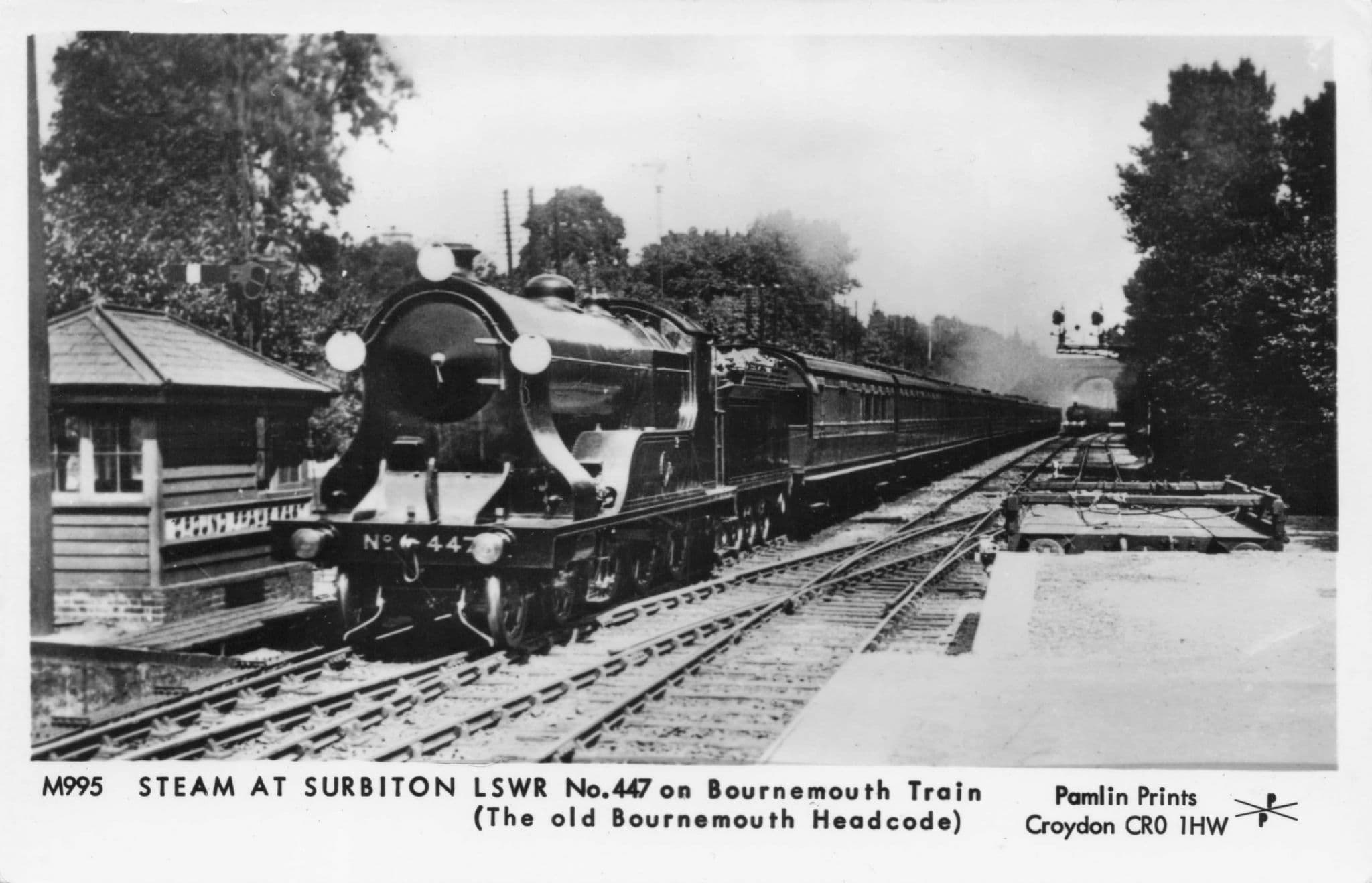 LSWR Bournemouth 447 Train at Surbiton Station Pamlin Prints Railway RPC Postcard
