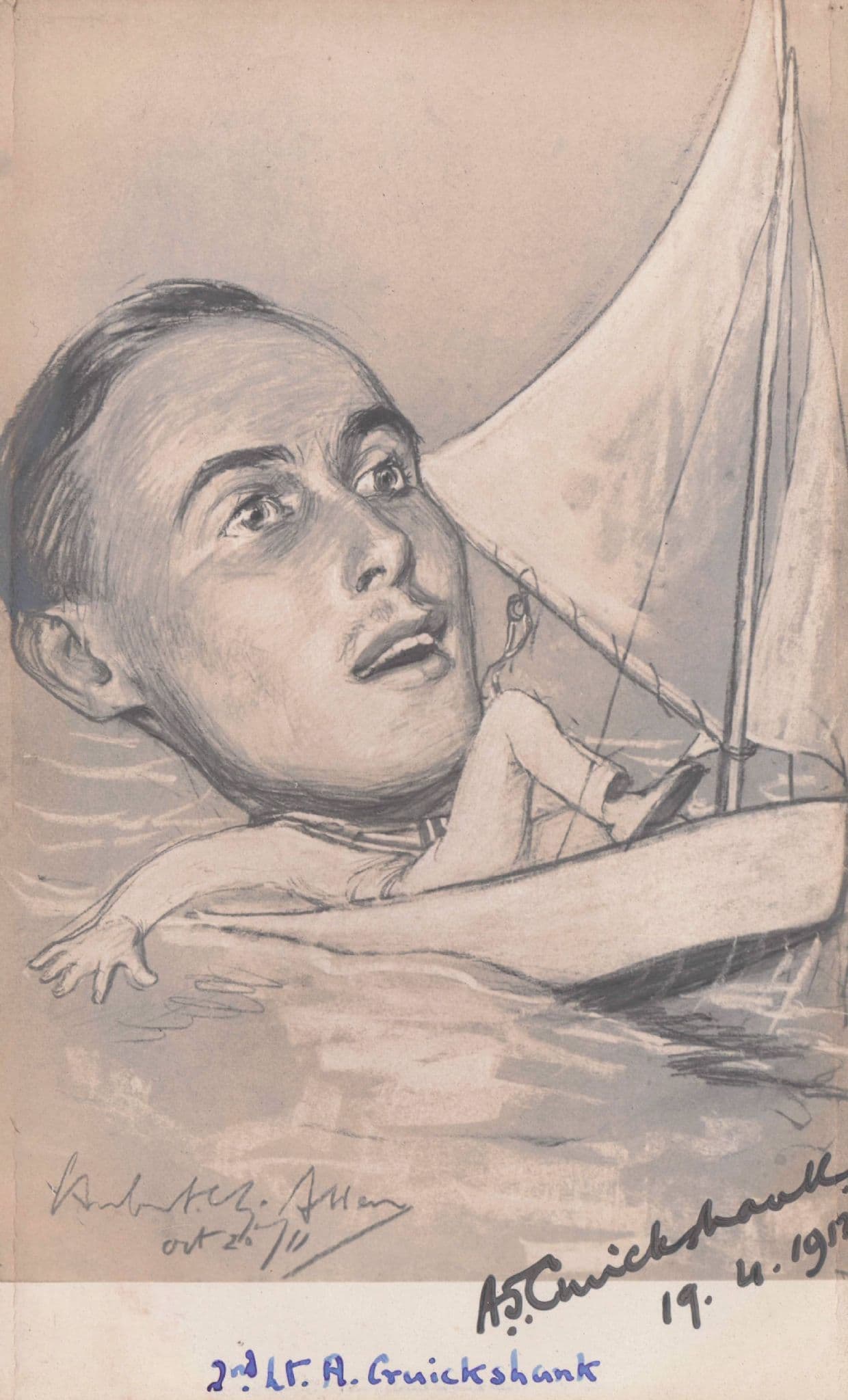 Lt Cruickshank Mad Army Sailor Ship Military Comic Old Hand Signed Postcard