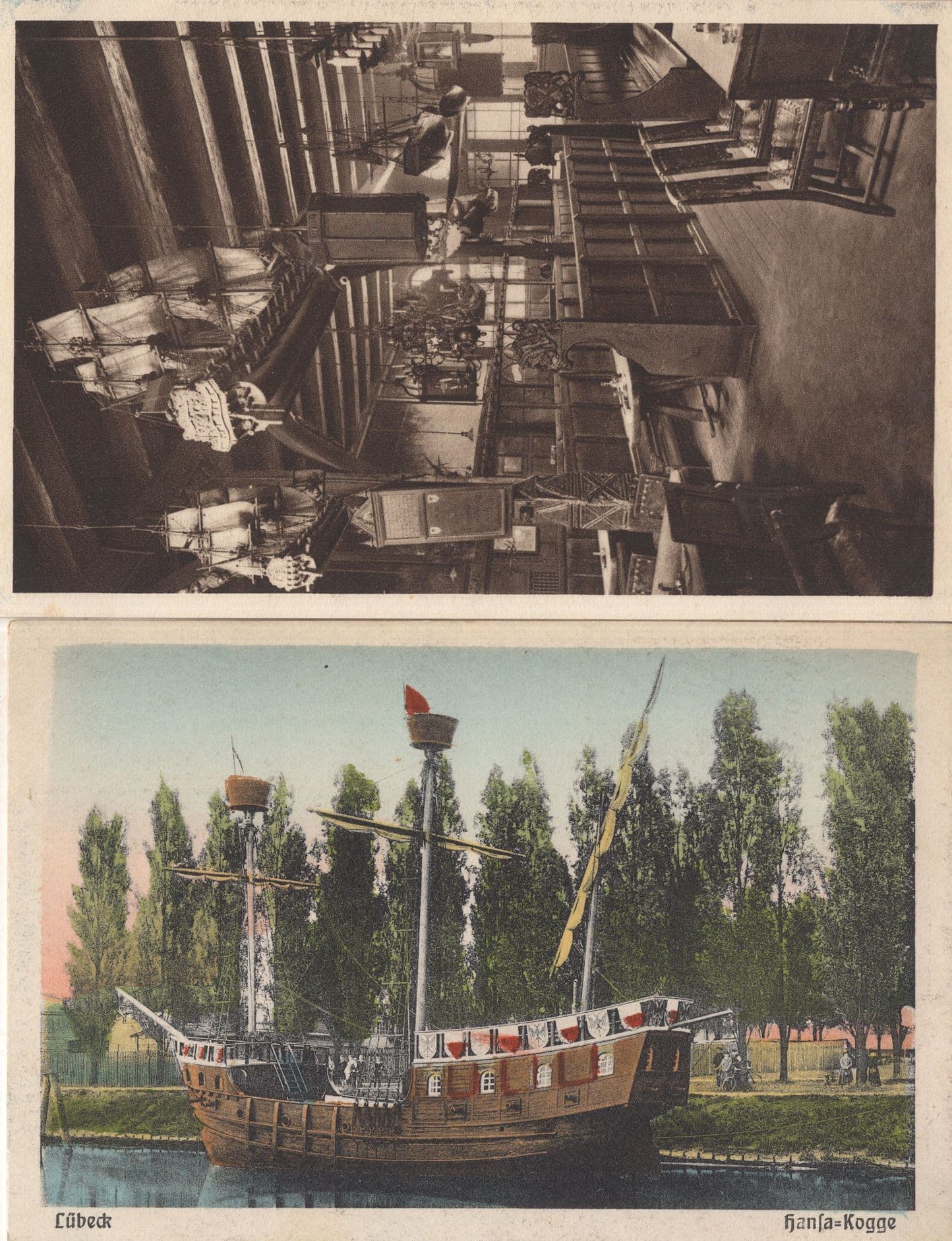 Lubeck Cogge Ship Interior 2x Antique German Postcard s