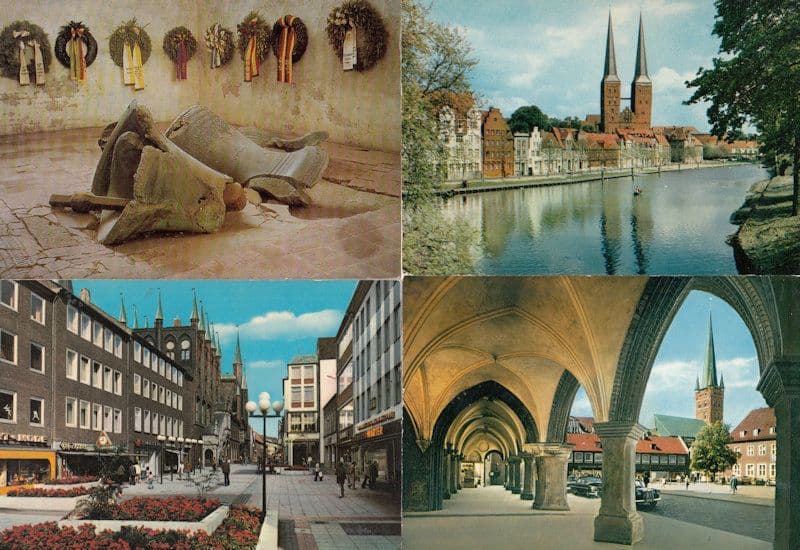 Lubeck Germany Church Bell Shops River Chemist 4x Postcard s