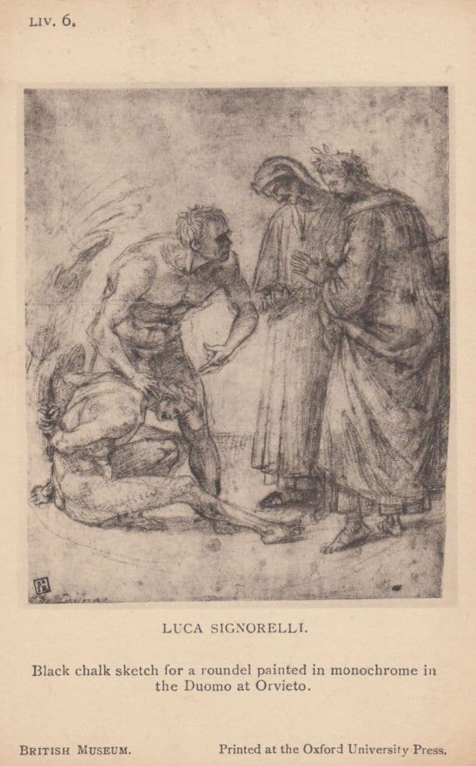 Luca Signorelli Duomo at Orvieto Black Chalk Sketch Painting Antique Postcard