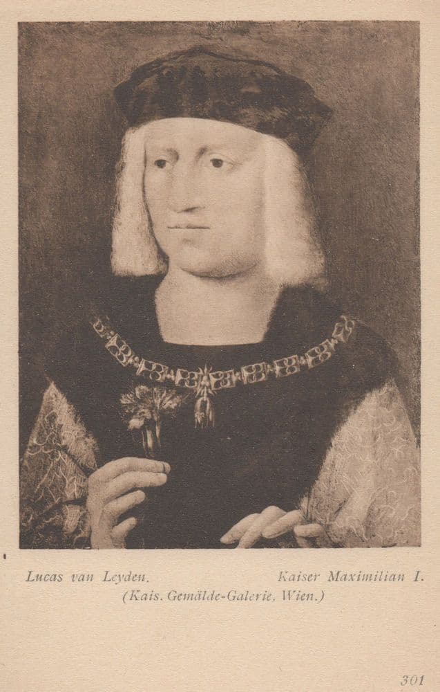 Lucas van Leyden Kaiser Maximilian Antique Painting Postcard