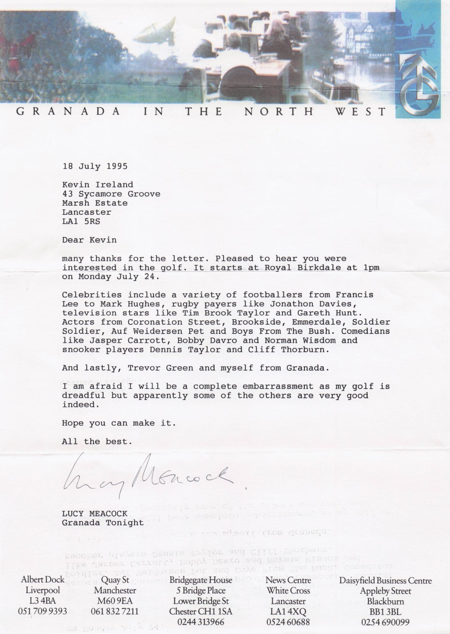Lucy Meacock I Like The Goodies Hand Signed Granada TV Letter