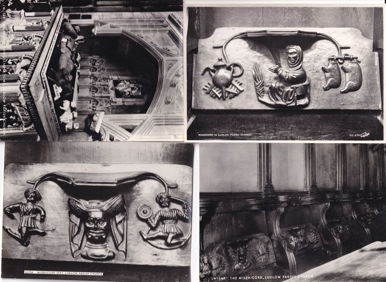 Ludlow Parish Church Misericord 4x Friths Old Postcard s