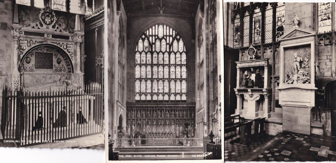 Ludlow Parish Church Tomb Altar 3x Friths RPC Postcard s