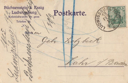Ludwigsburg Grocery Kolonialwaren WW1 German Receipt Postcard
