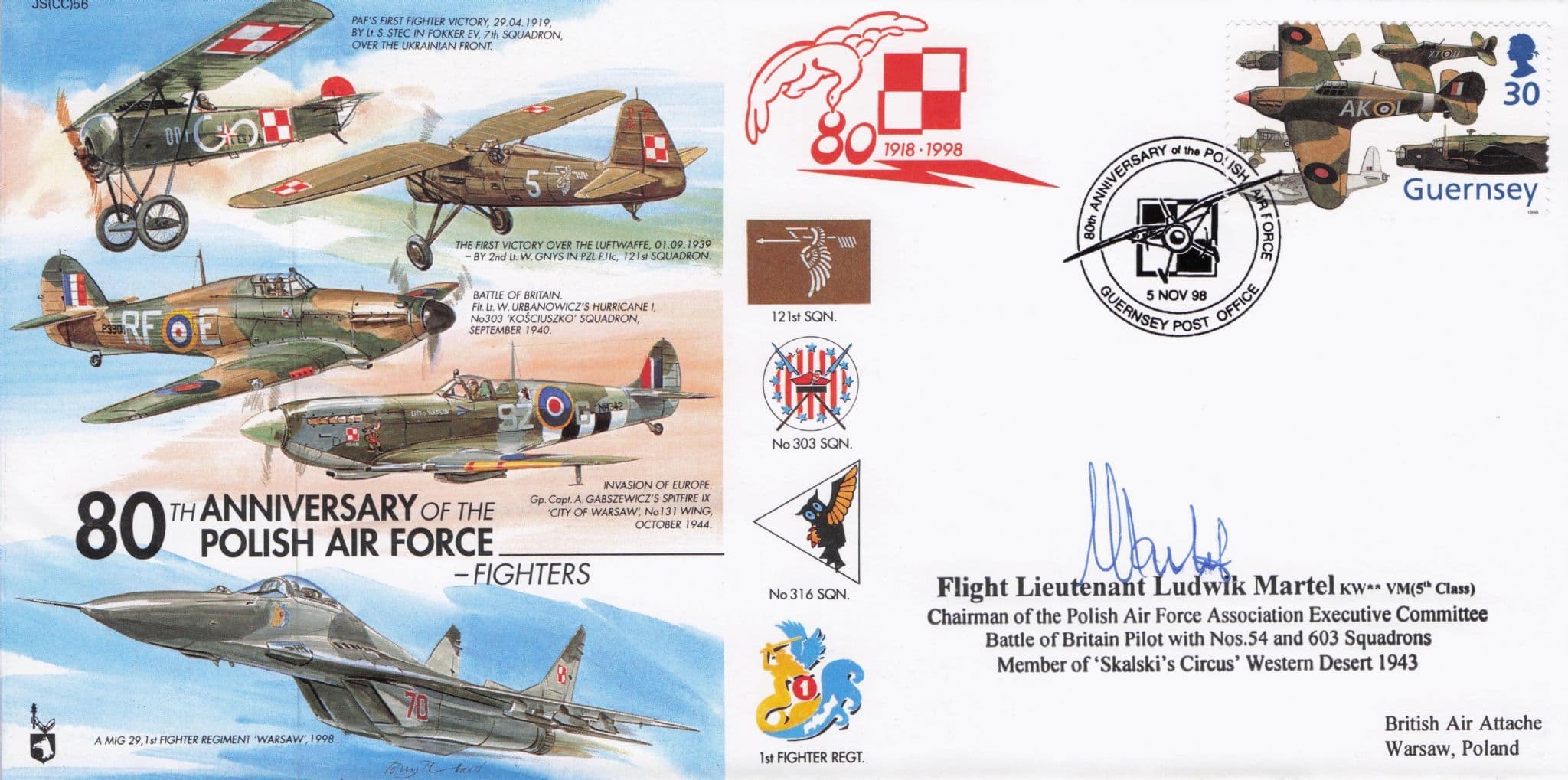 Ludwik Martel Polish WW2 Pilot Poland Ace Military Hand Signed FDC