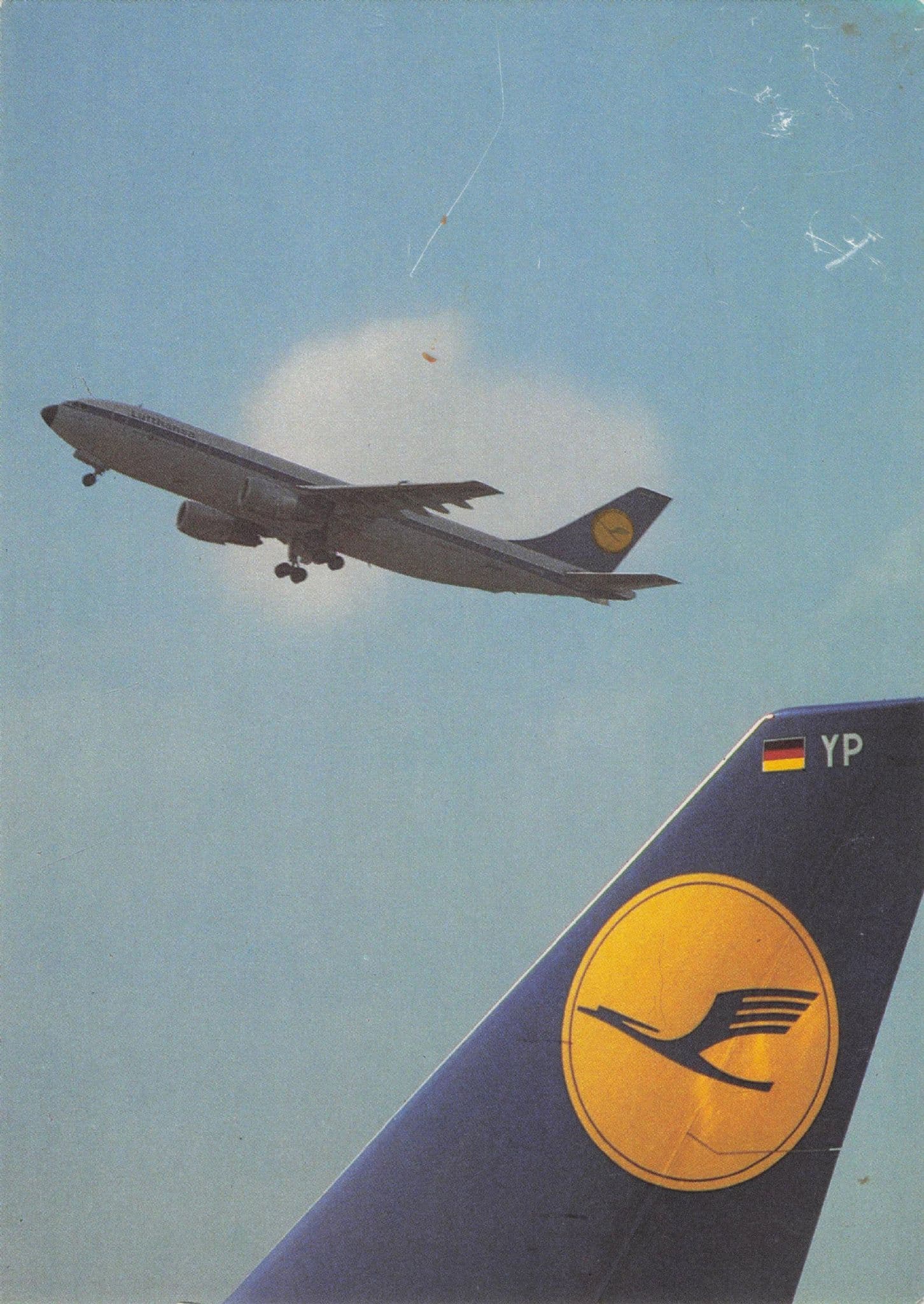 Lufthansa 2x Plane Passing Aircraft in Air Amazing 1980s Photo Postcard