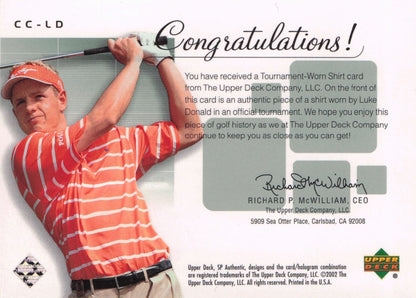 Luke Donald Course Classics 2002 Authentic Worn PGA Tour Golf Shirt Card