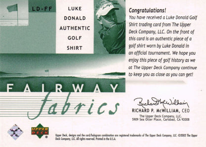 Luke Donald Fairway Fabrics 2002 Golf Upper Deck Real Worn Shirt Relic Card