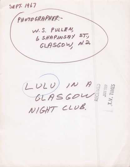 Lulu Singing Glasgow Scottish Nightclub in 1967 Vintage Rare Press Photo