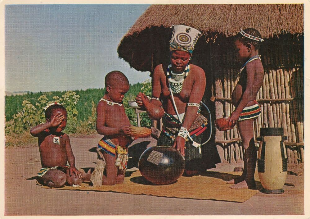 Lunch Time In Zululand 1980s African Zulu Postcard