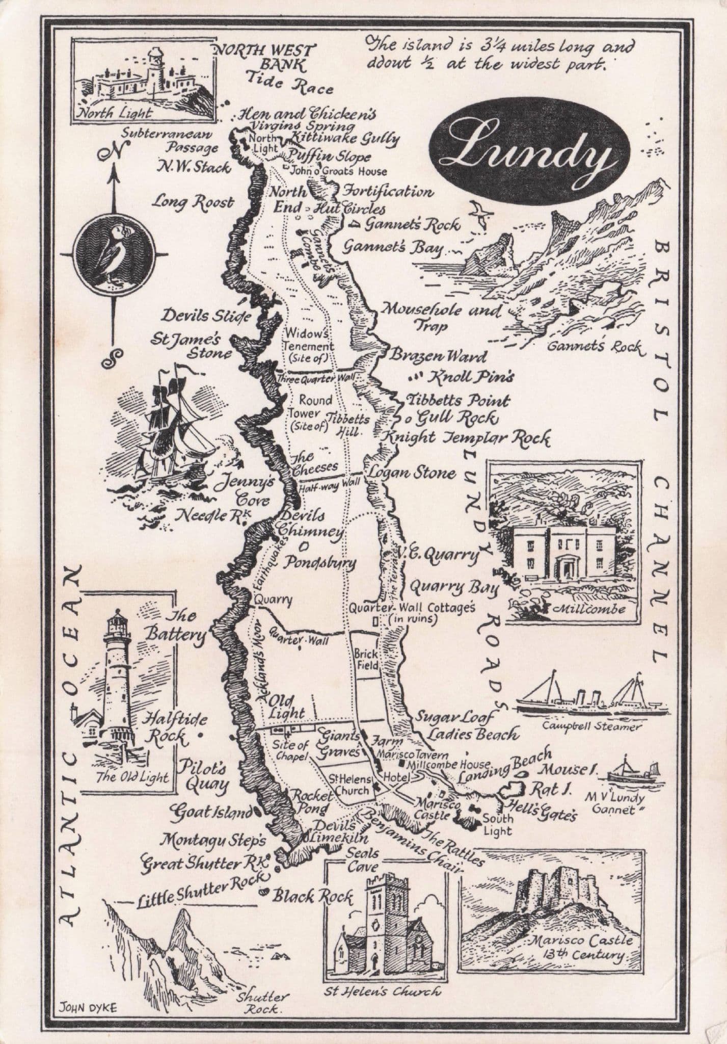Lundy Devon Vintage Map Cartography Postcard