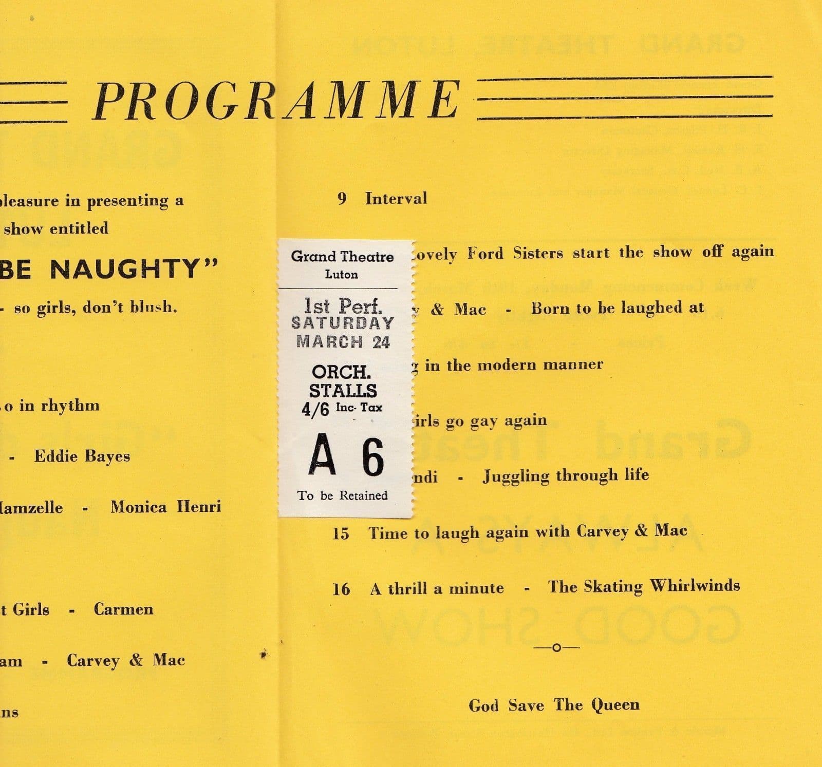 Luton Bedfordshire Naughty Girls 1950s Theatre incl Skating Juggling Programme