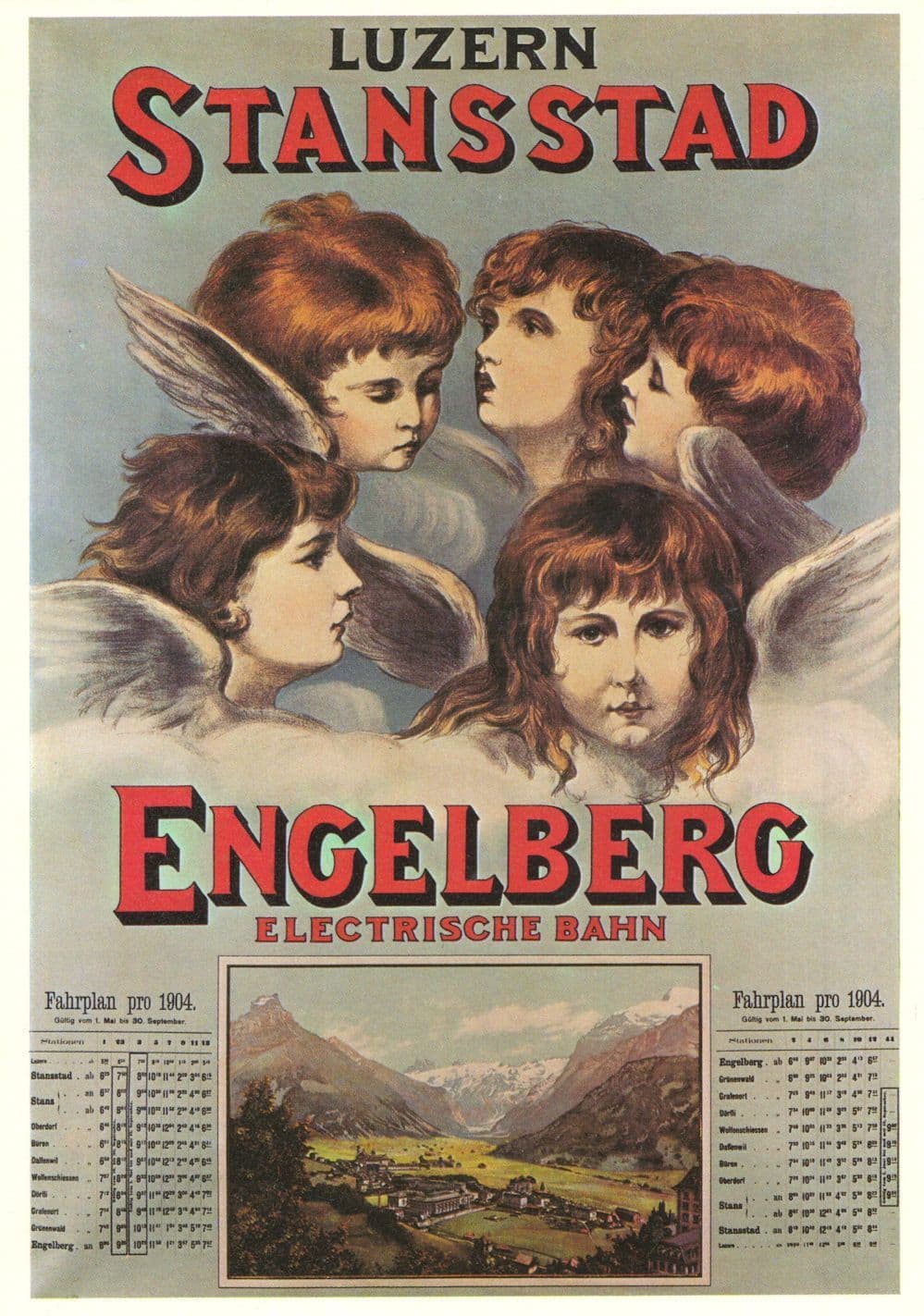 Luzern Stansstad Engelberg Electric Bahn Swiss Train Timetable Poster Postcard