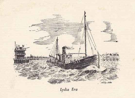 Lydia Eva Kings Lynn Steam Herring Ship Artist Drawing 1970s Postcard
