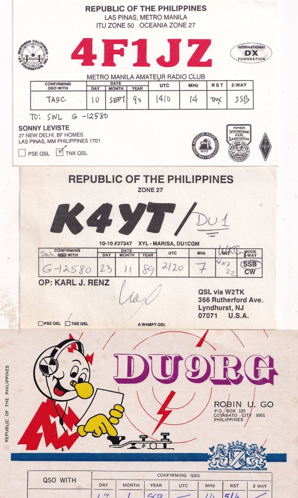 Lyndhurst Las Pinas  Cotabato Philippines 3x QSL Amateur Radio Card s