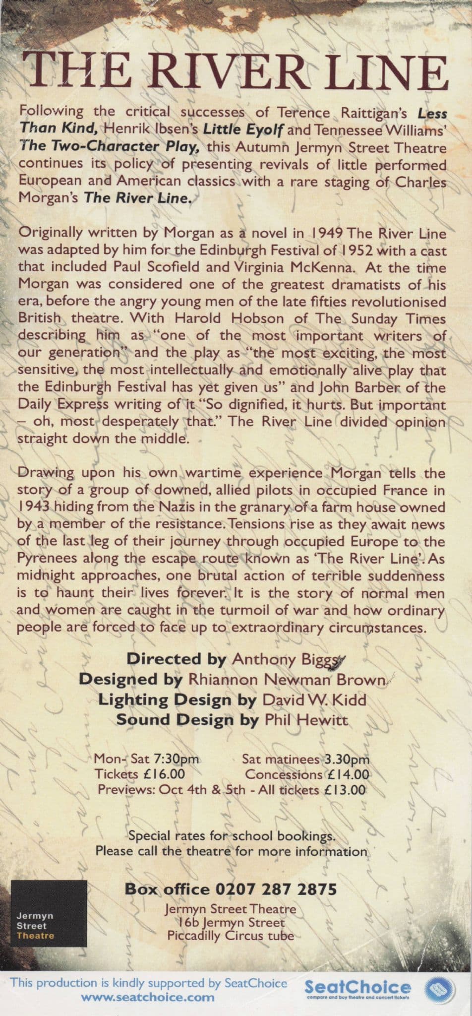Lyne Renee of Motherland The River Line Hand Signed Theatre Flyer