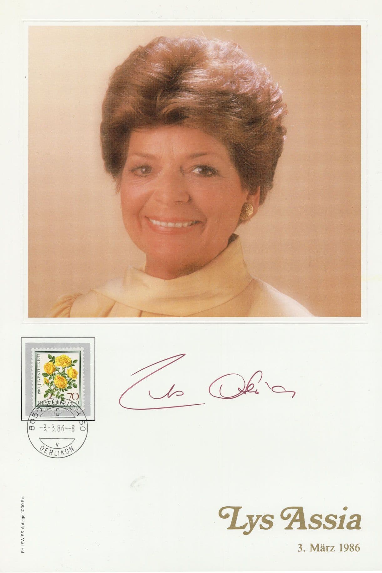 Lys Assia Switzerland Singer Large Official Hand Signed Photo