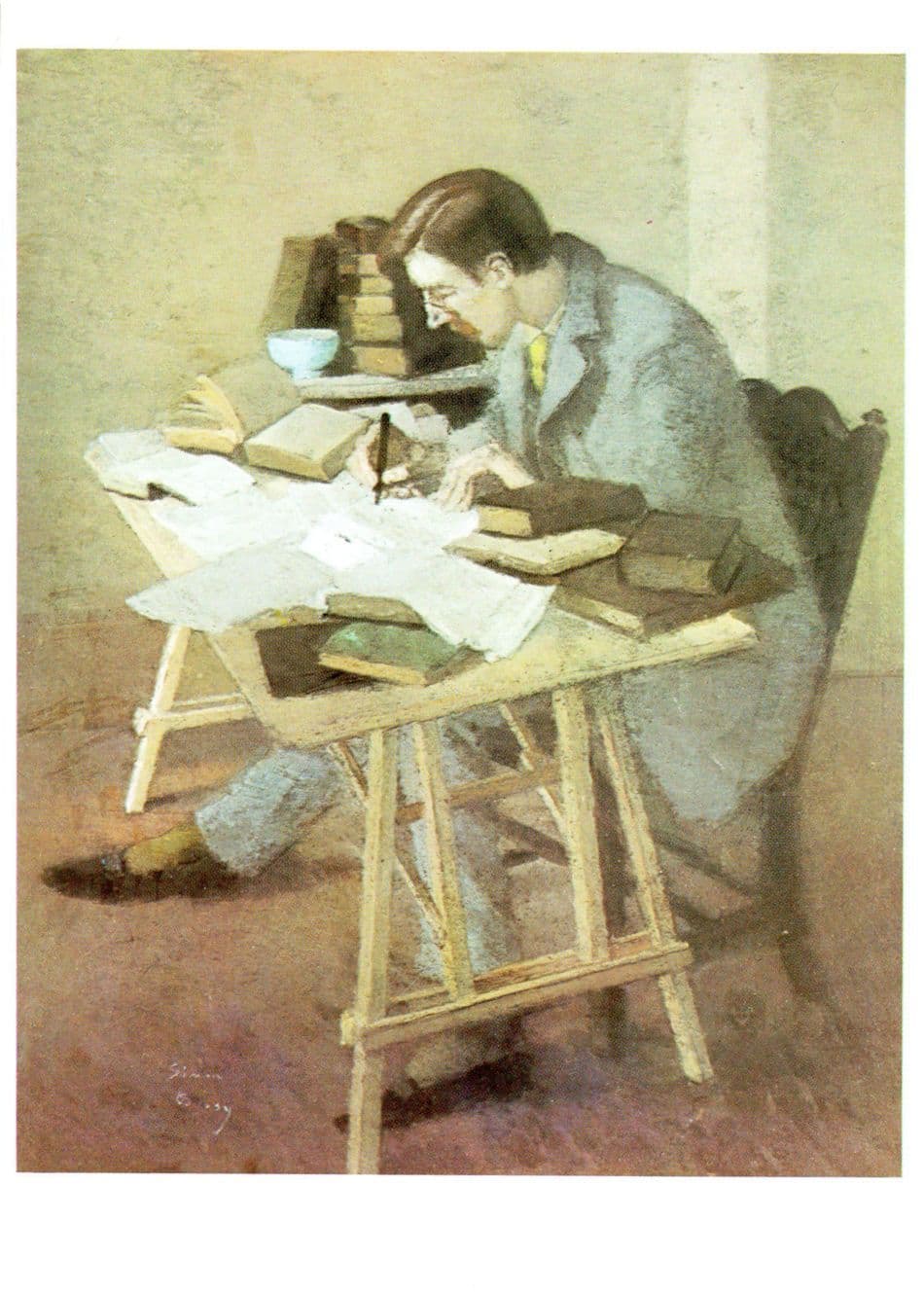Lytton Strachey Simon Bussy Writer Critic Pastel Painting Portrait Postcard