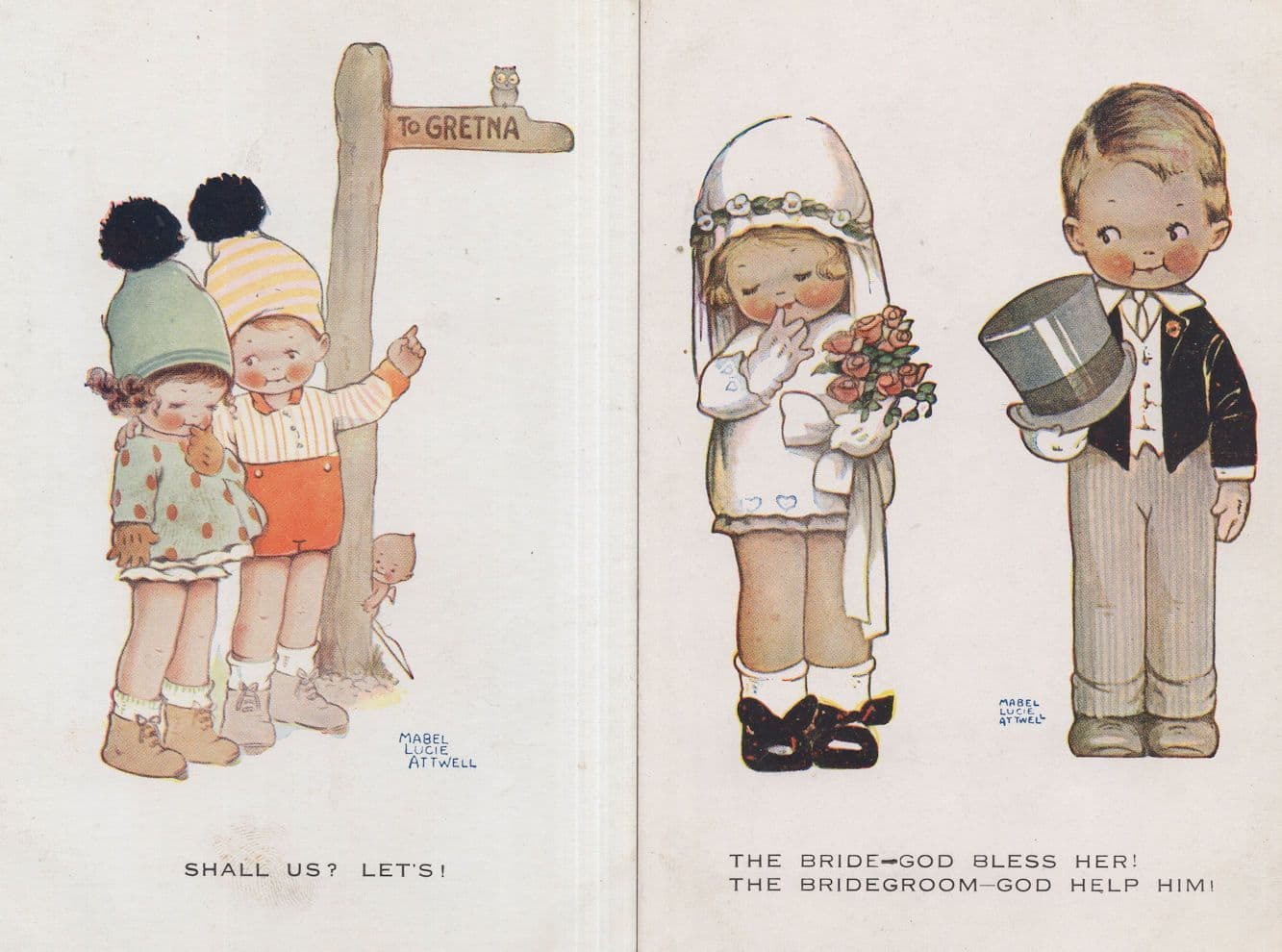 Mabel Lucie Atwell Strikes Me He's Your Match 2x Old Postcard s