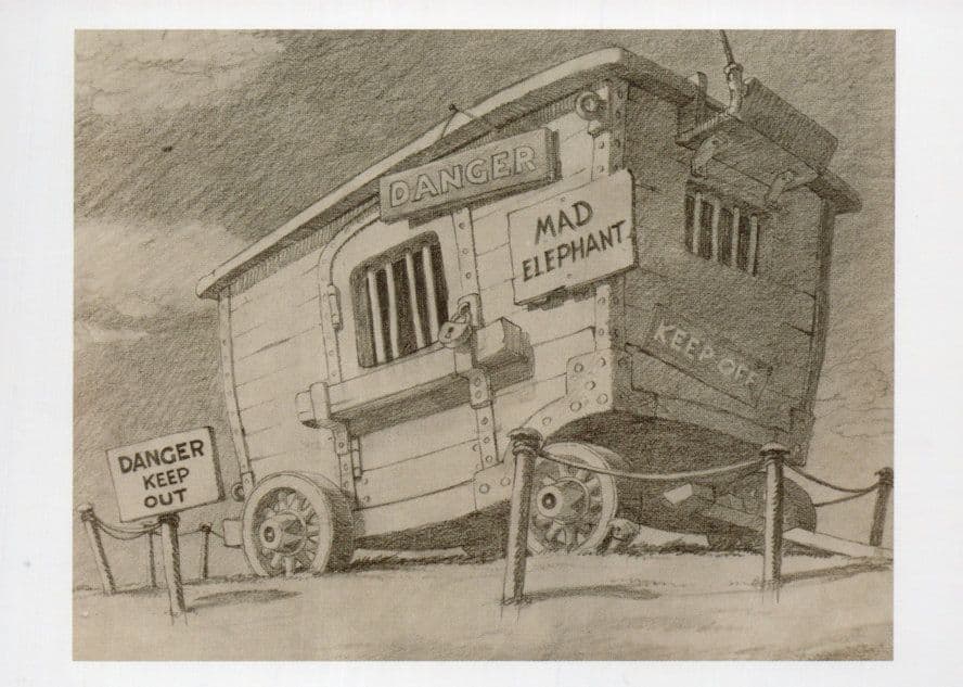 Mad Elephant Train Car Dumbo Storyboard Painting Artist Film Postcard