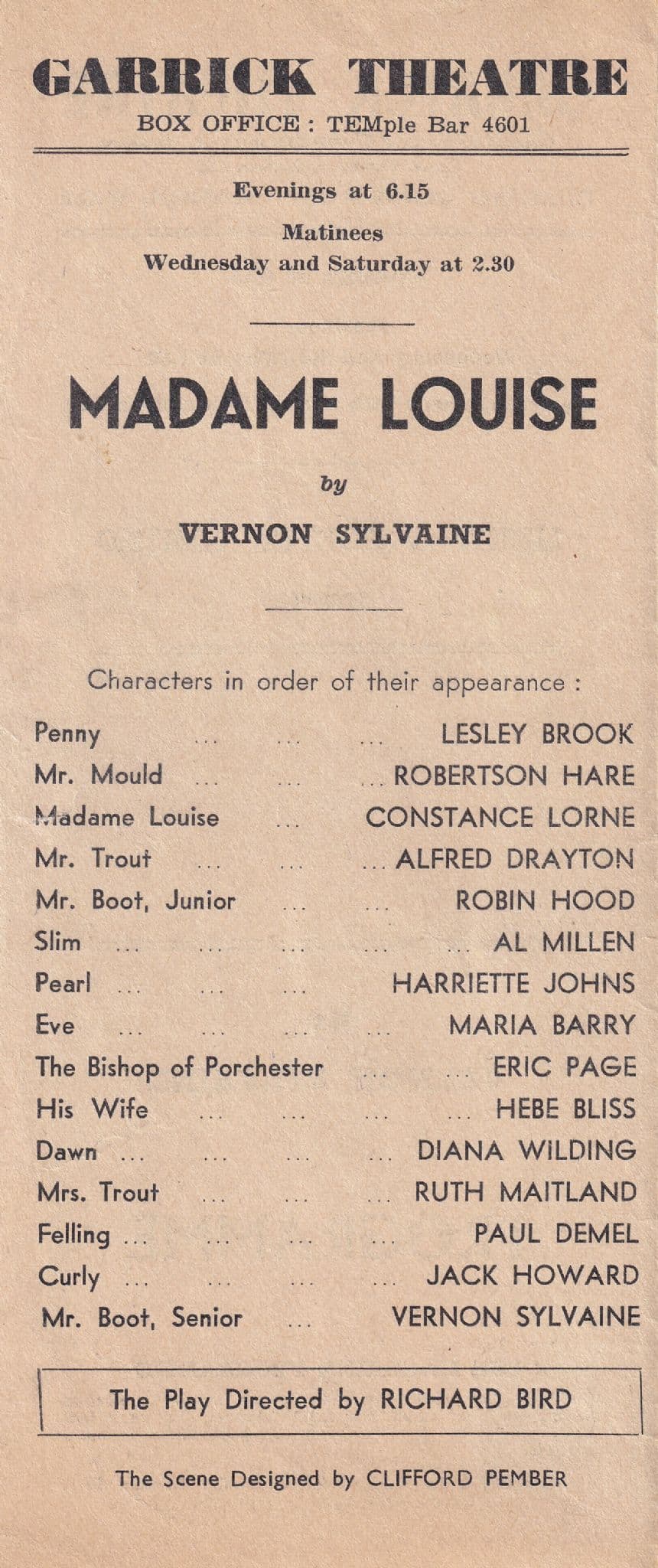 Madame Louise Alfred Drayton Robertson Hare Drama Theatre Programme