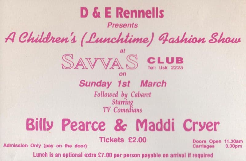 Maddi Cryer Female TV Impressionist Savvas Club 1980s Concert Souvenir Ephemera