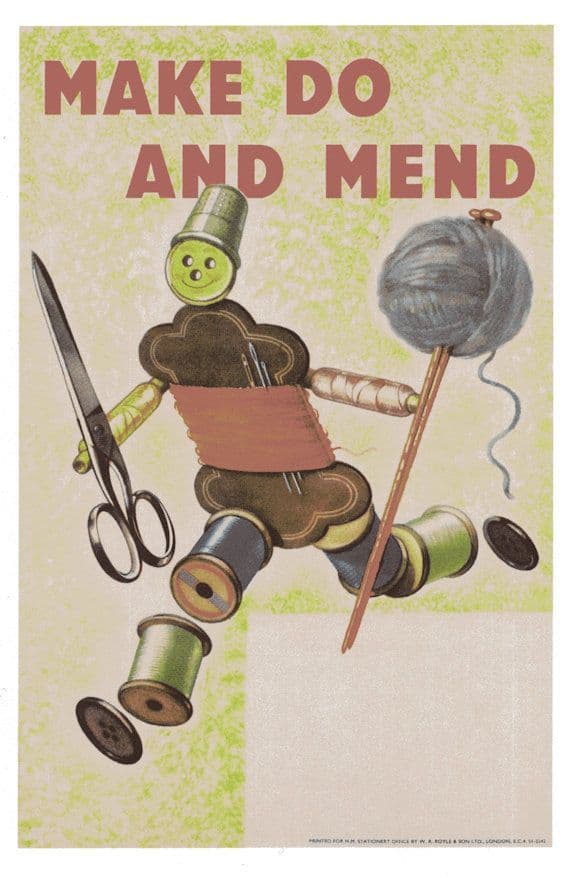 Made Do & Mend Sewing Knitting Cotton Wool WW2 Poster Postcard