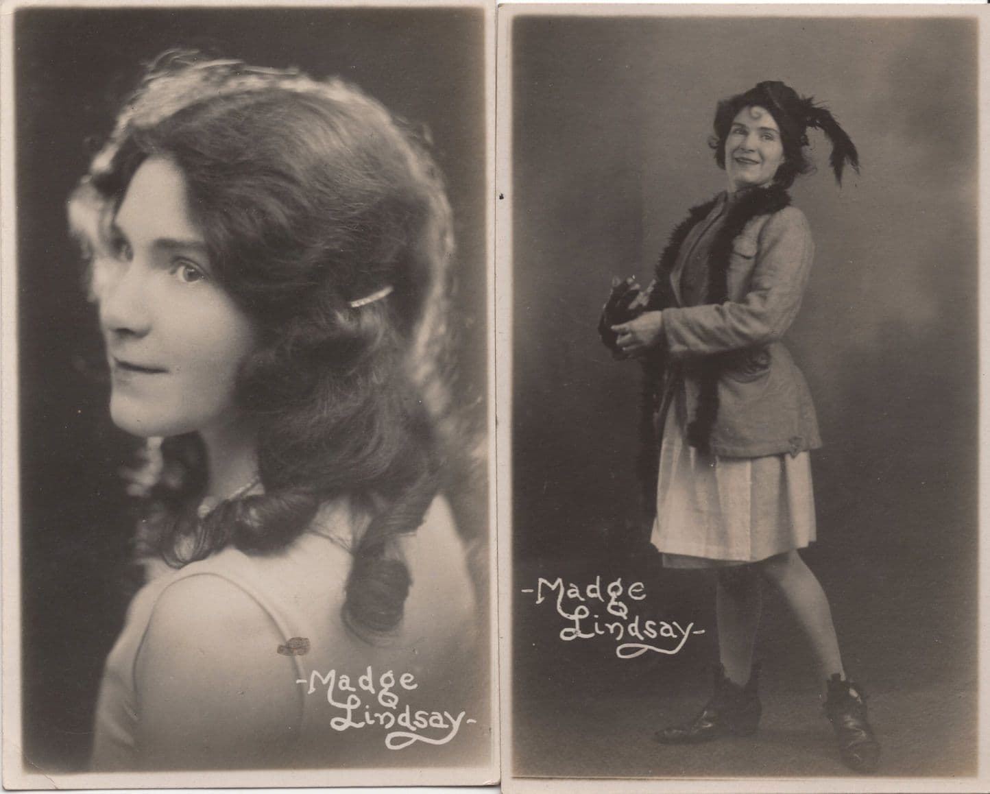 Madge Lindsay Eccentric Glamour Odd Fashion 2x Hand Signed Postcard s