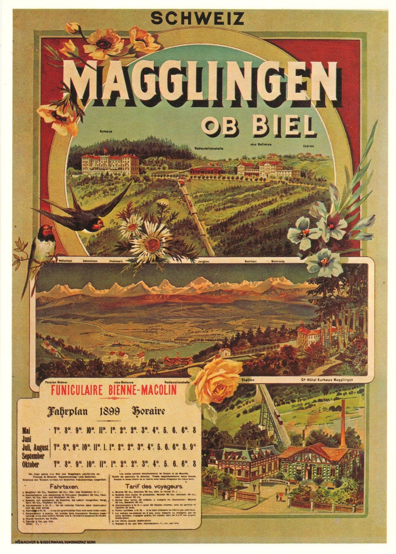 Magglingen Ob Biel 1899 Horaire Timetable Switzerland Poster Postcard