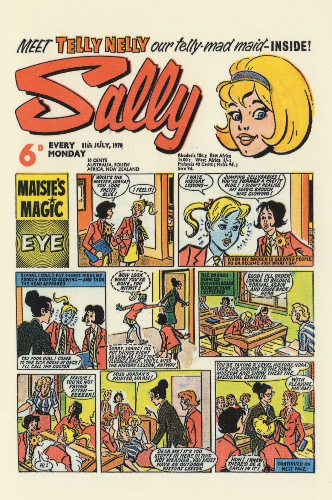 Magic Brooch Girls Face Colour Changing Sally 1970s Comic Postcard