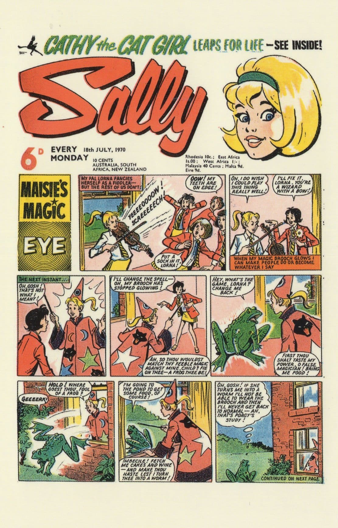 Magic Violin Spell Giant Frog Toad Wicca Sally 1970s Comic Book Postcard