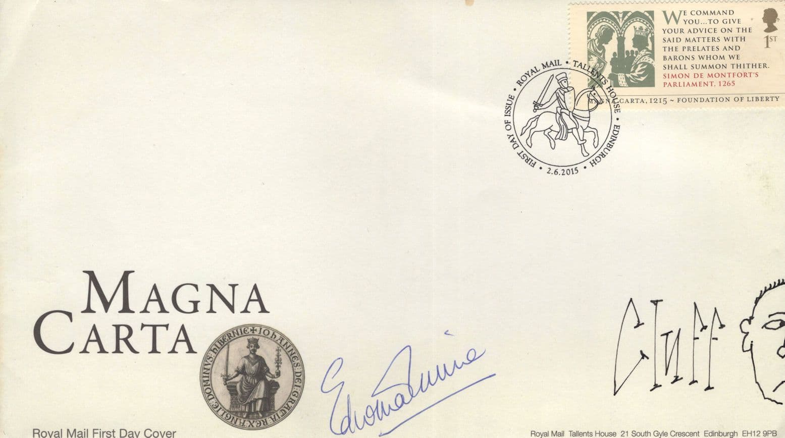 Magna Carta Cliff Political Cartoonist Edwina Currie Hand Signed Autograph
