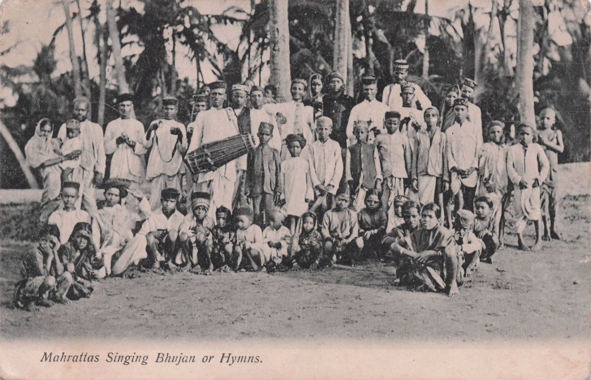 Mahrattas Singing Music Bhujan Or Hymns Indian Old Postcard
