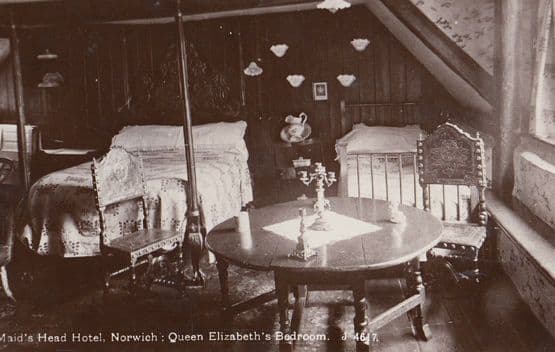 Maids Head Hotel Norwich Queen Elizabeths Bedroom Old Real Photo Postcard