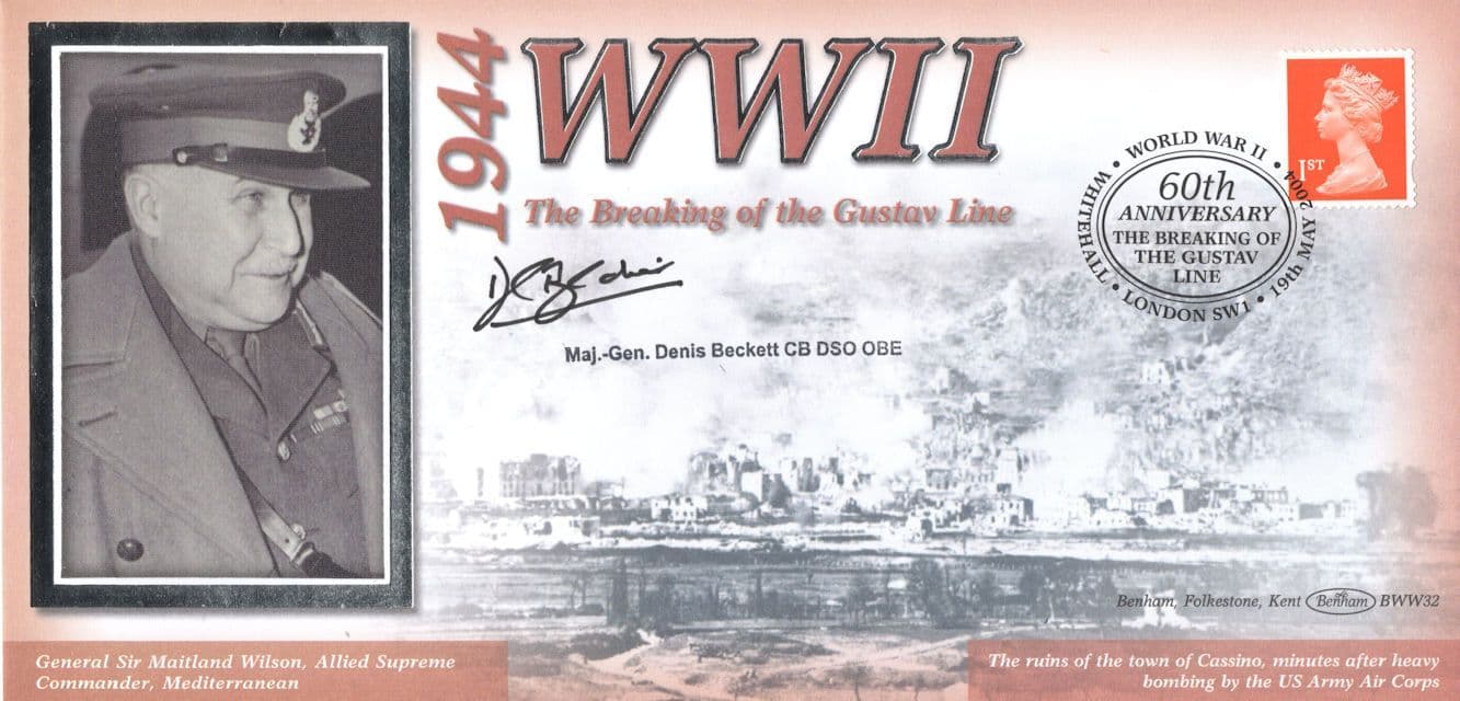 Major Gen Denis Beckett OBE Gustav Line WW2 Benham Hand Signed FDC