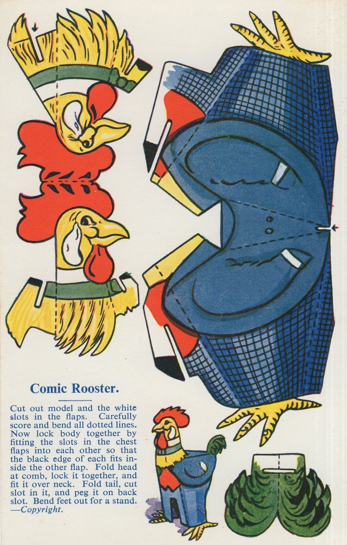 Make A Cut Out Bird Rooster Hen Vintage Crafts Comic Postcard