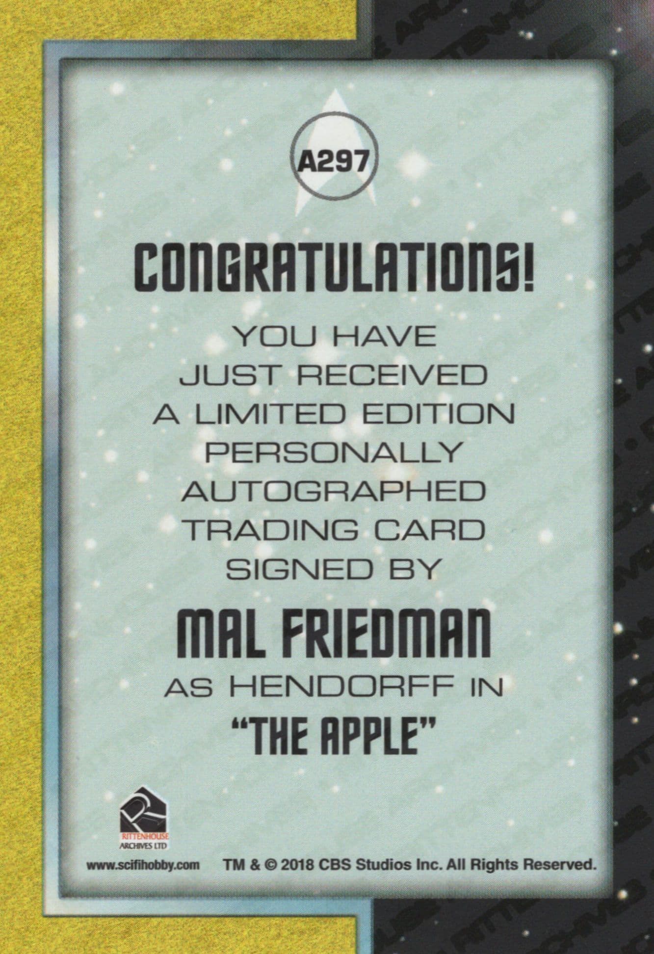 Mal Friedman Star Trek Original Series Rare Autograph Photo Card