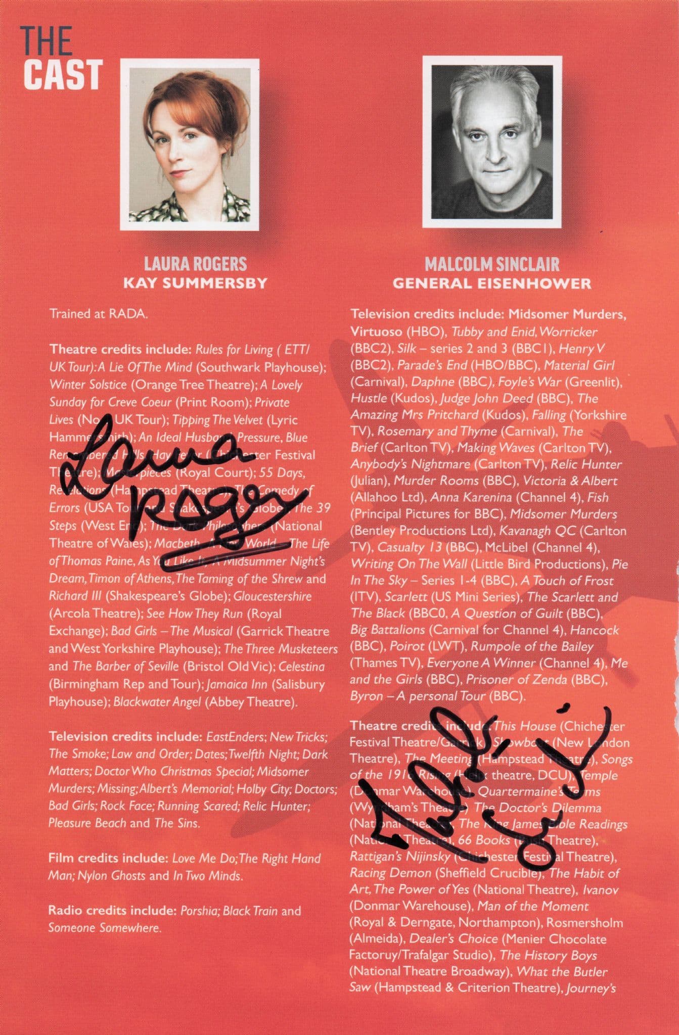 Malcolm Sinclair of James Bond Laura Rogers Hand Signed Theatre Page