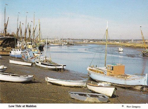 Maldon Boat Ship Beach Low Tide Yacht Essex Rare Womens Institute Postcard