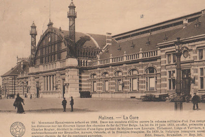 Malines Gare French Train Station & History WW1 Antique Postcard
