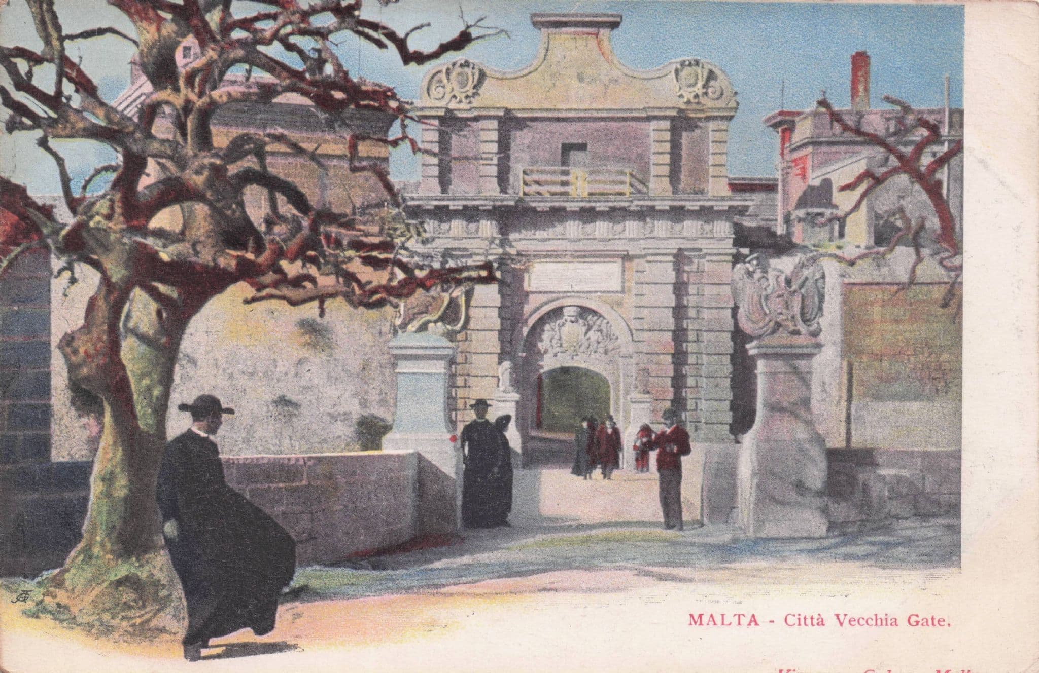 Malta Valetta Citta Vechia Gate Rare Old COLOUR Postcard