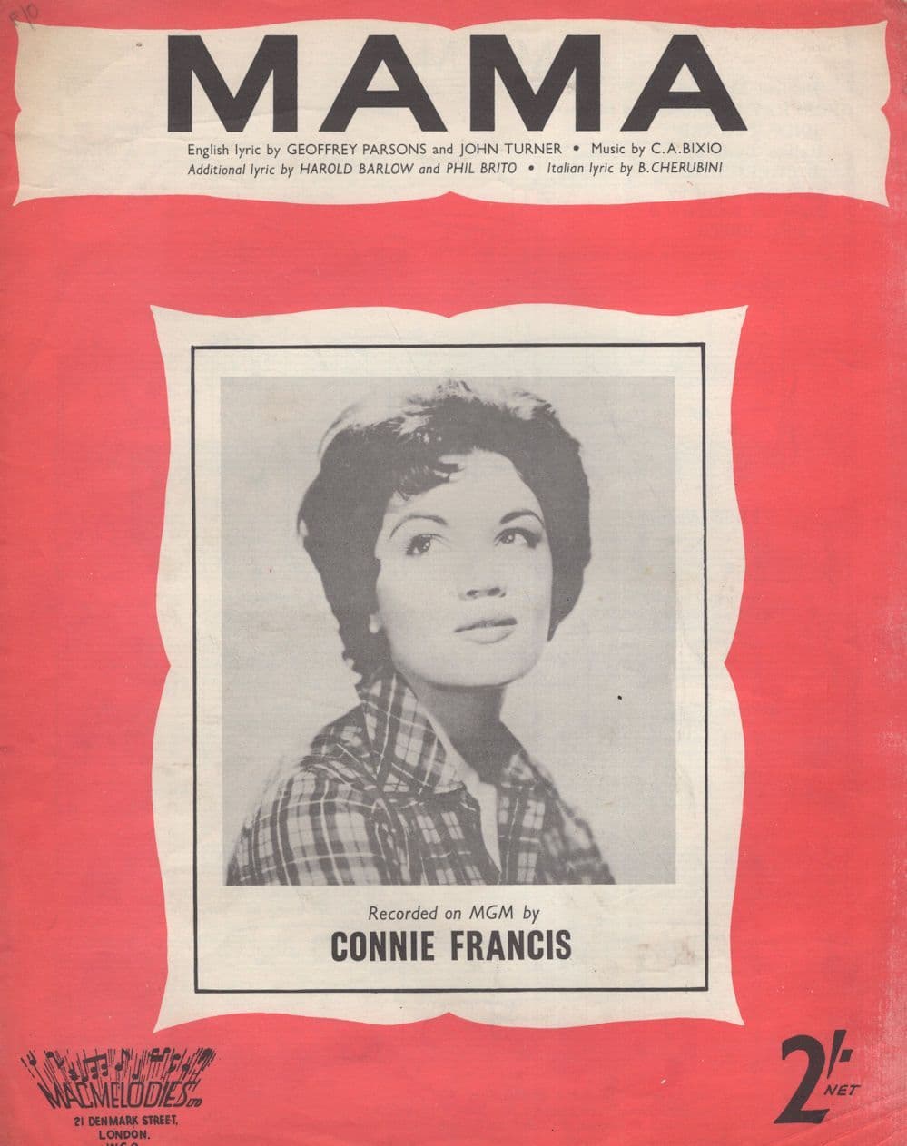 Mama Connie Francis Vintage Sheet Music