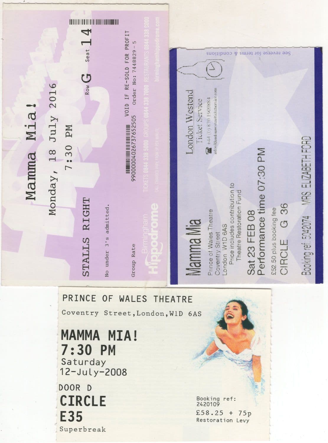 Mamma Mia Abba Musical 3x Vintage London Theatre Tickets