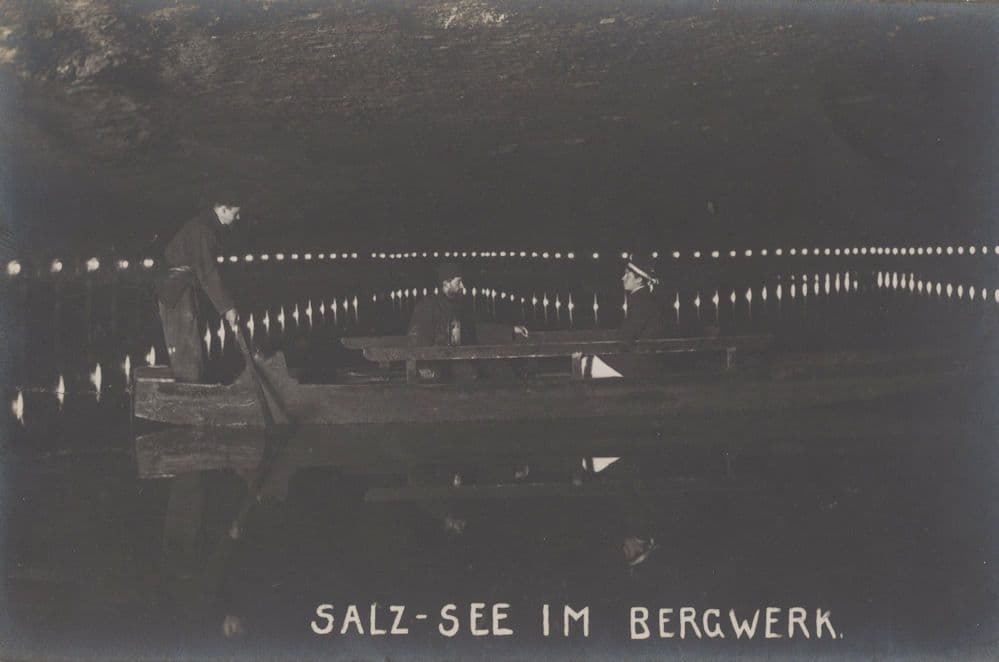 Man Boat Salz Im Berkwerk Austria At Night Antique Postcard