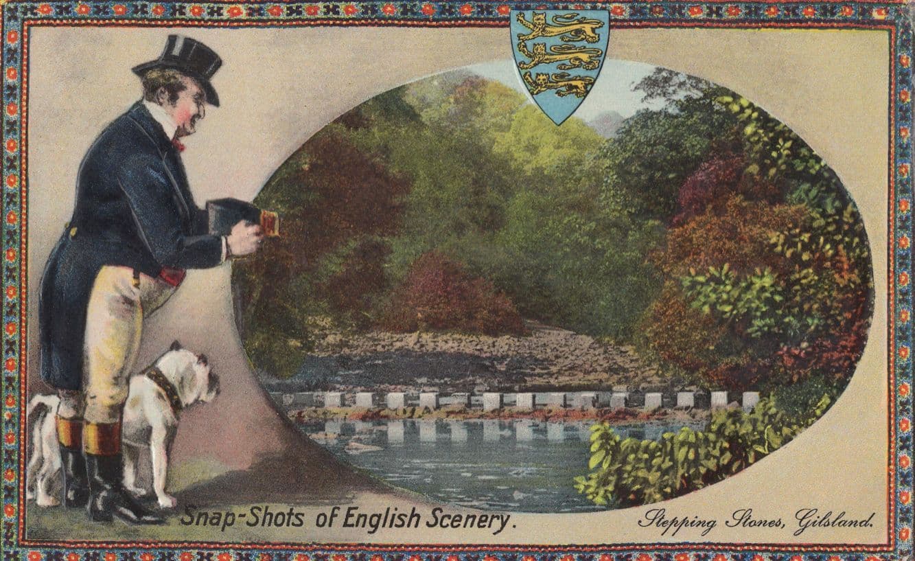 Man & Dog With Antique Camera Gilsland Cumbria Old Postcard