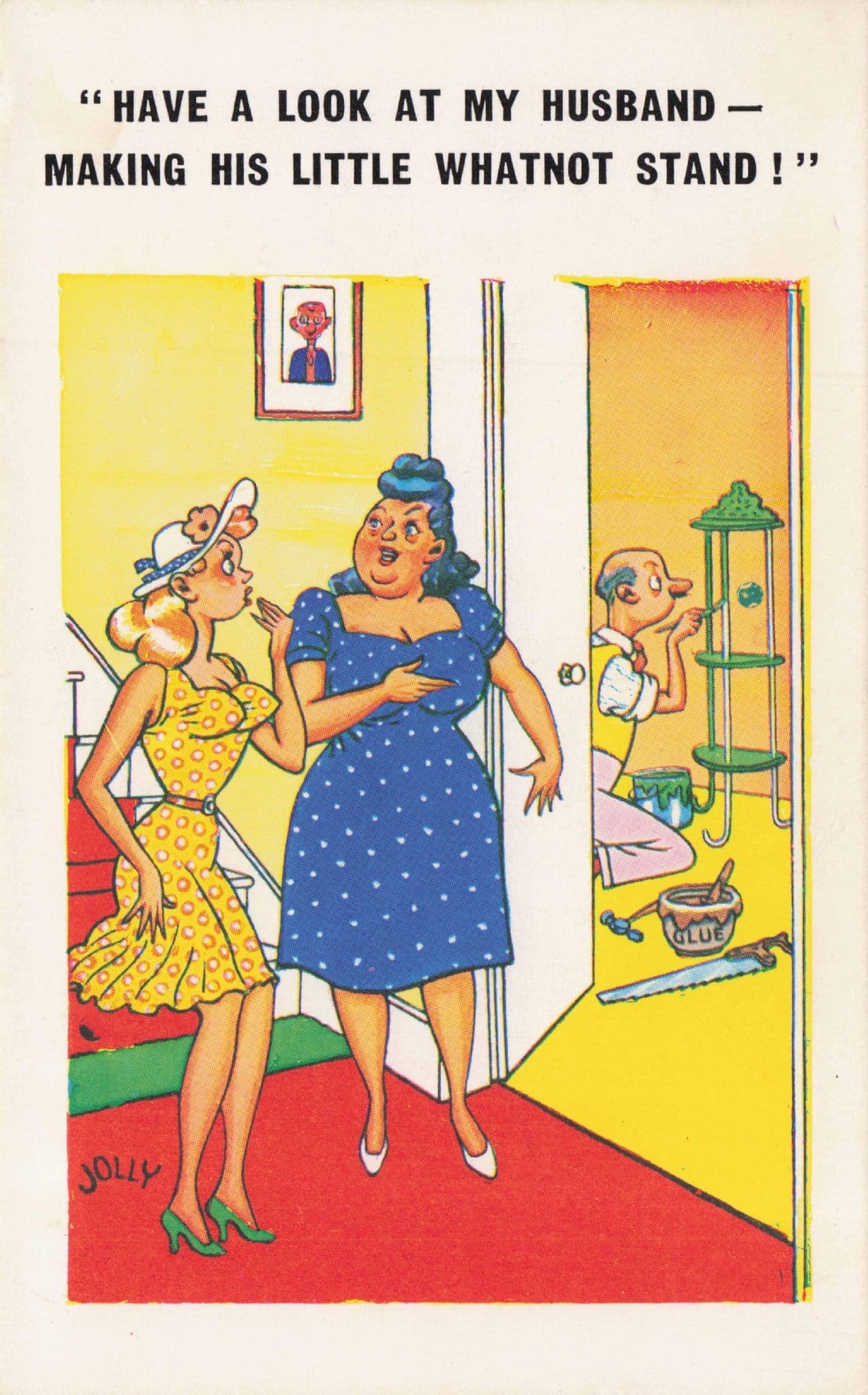 Man Husband Crafts Invention Whatnot Stand Old Comic Postcard