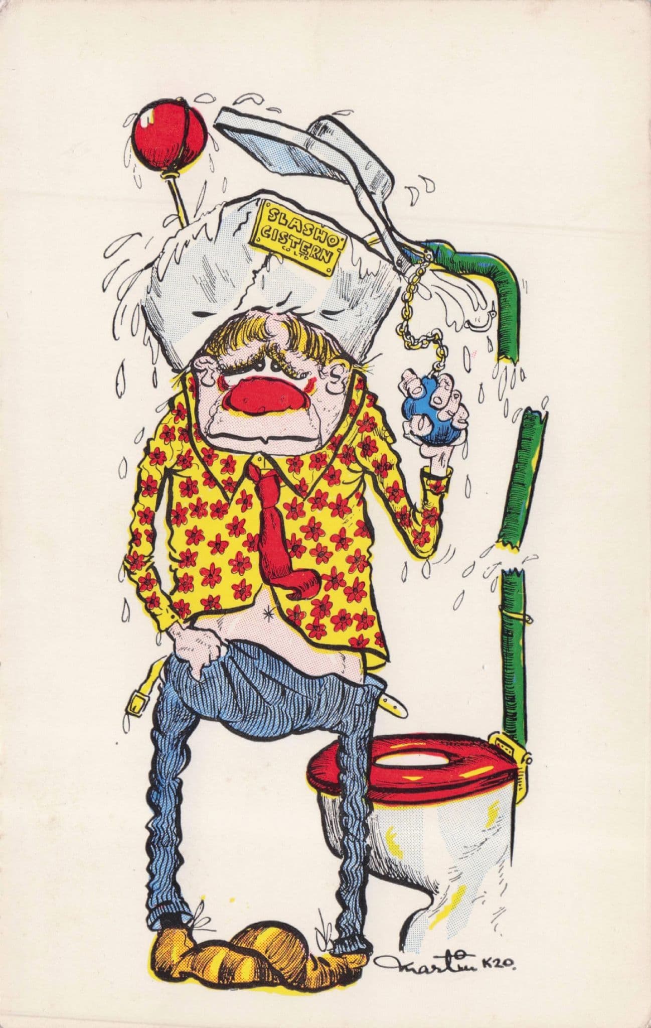 Man In Public Toilet Poos On Floor Disaster WC 1970s Comic Postcard