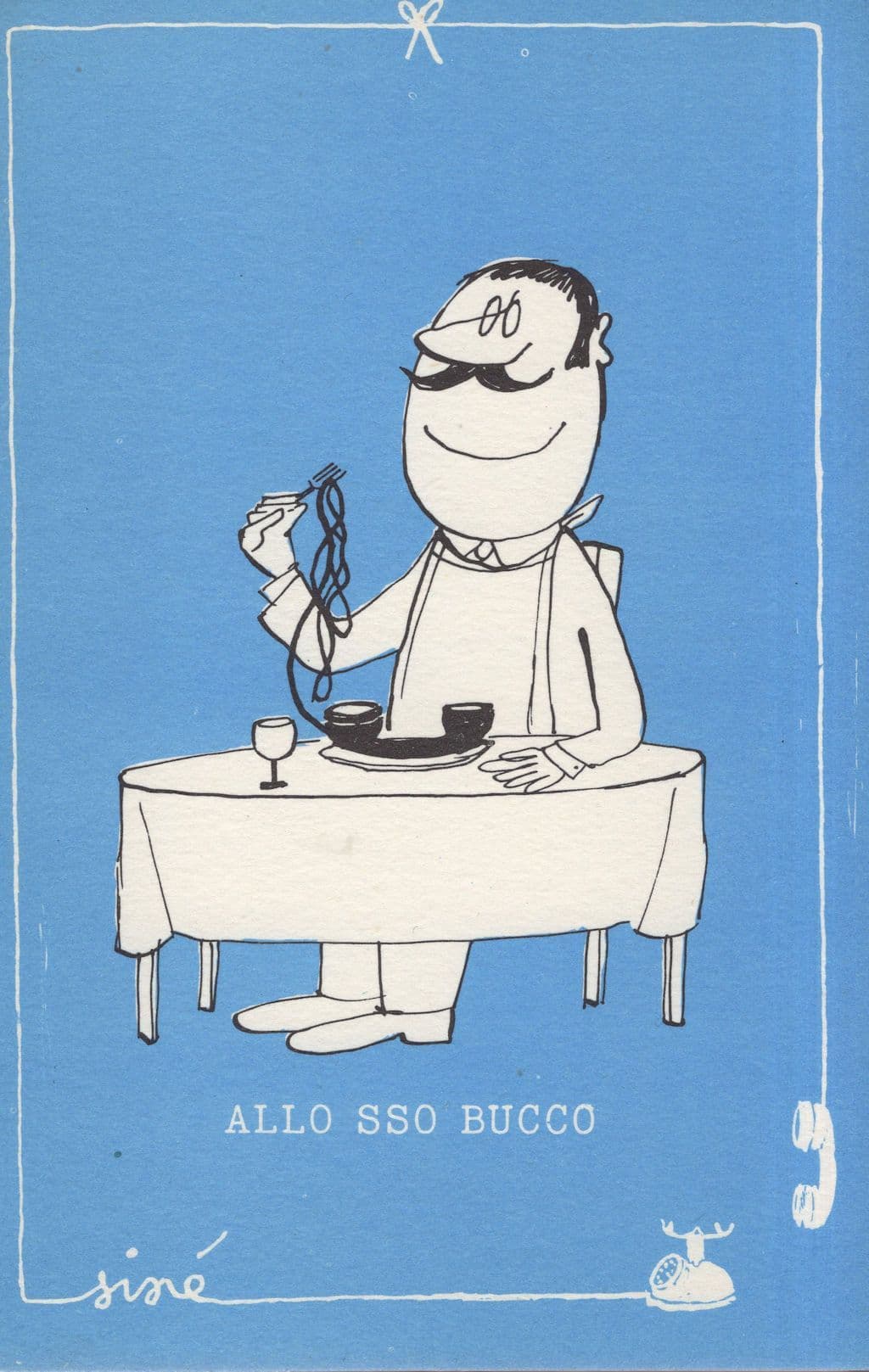 Man In Restaurant Eating Telephone Wire As Spaghetti Comic Postcard